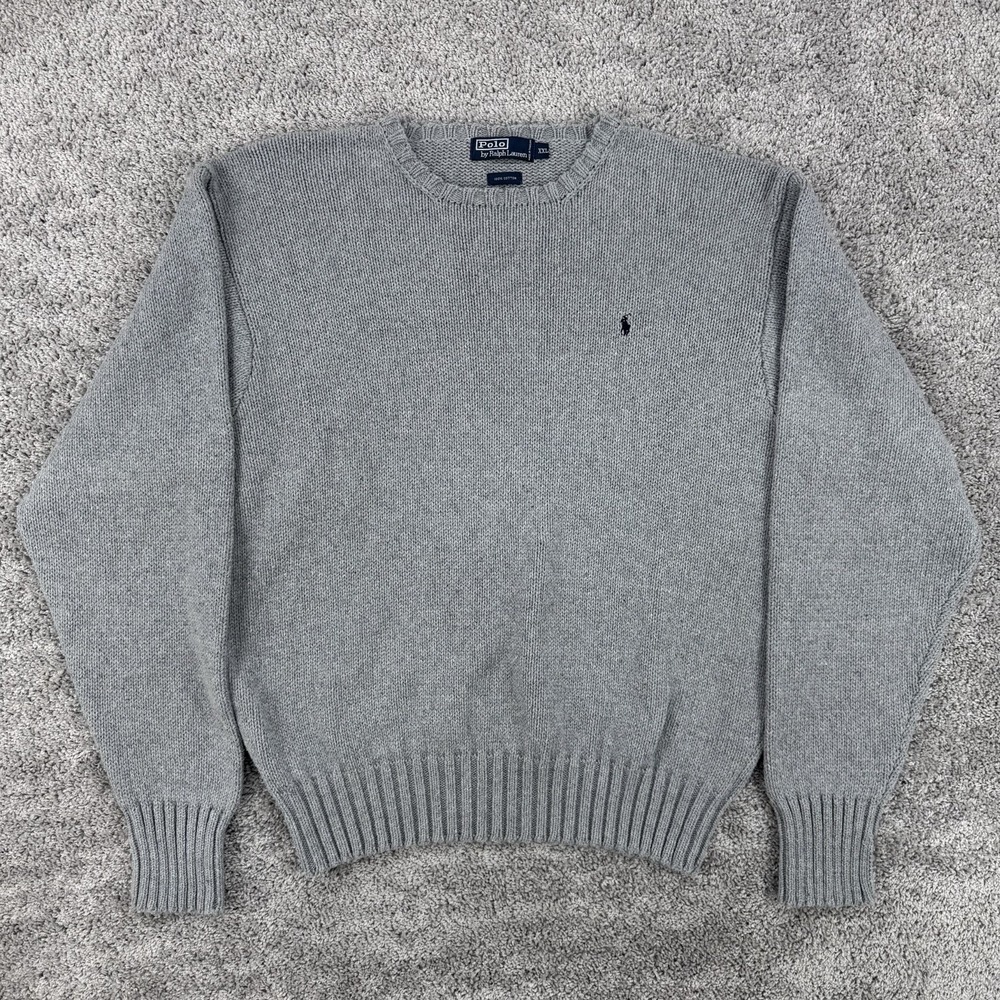 Vintage Polo Ralph Lauren Sweater Men's XXL Gray 90s Cotton Crewneck Fisherman